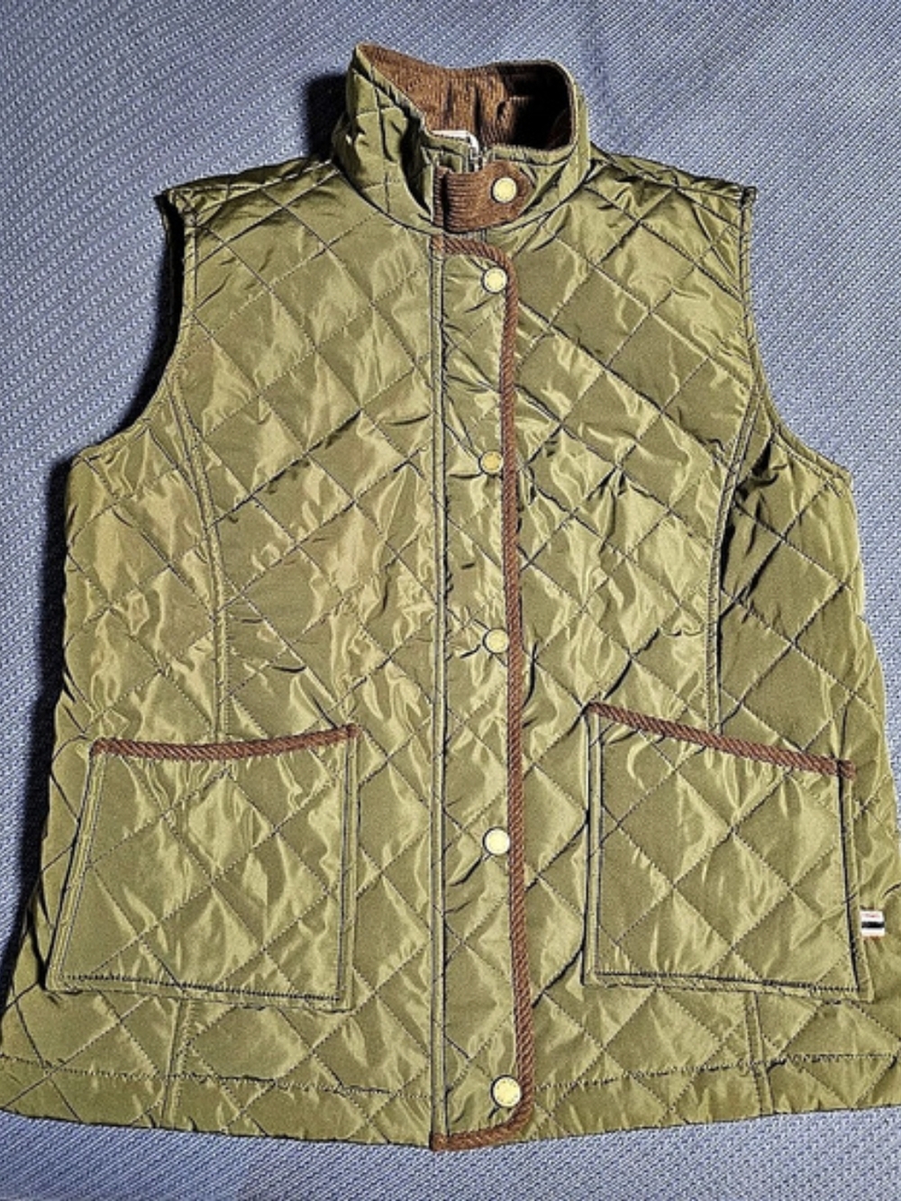 Hunter Quilted Vest with Corduroy Trim Green & Brown Medium